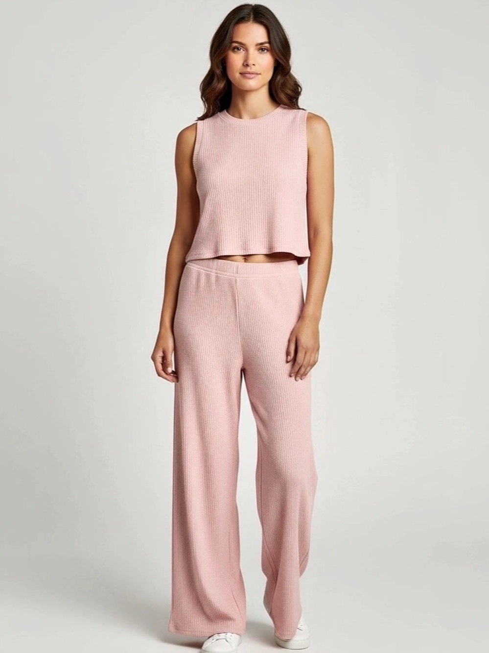 New Mix Ribbed Wide Leg Set in Pink Size Small NWT